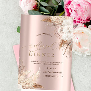 Convites Flores Chic Boho Rose Dourado Jantar de Rehearsal