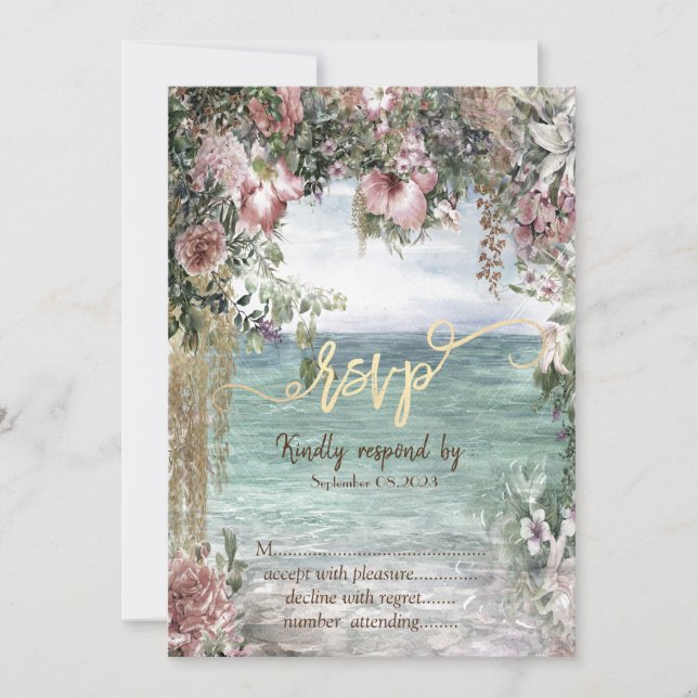 Convites Flores Chic Oceano RSVP (Frente)