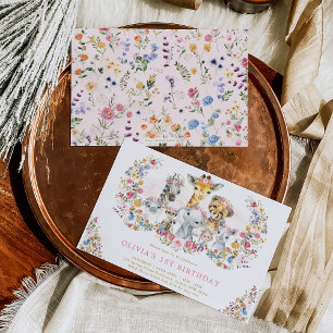 Convites Flores Coloridas Animais da Selva Safari Aniversár