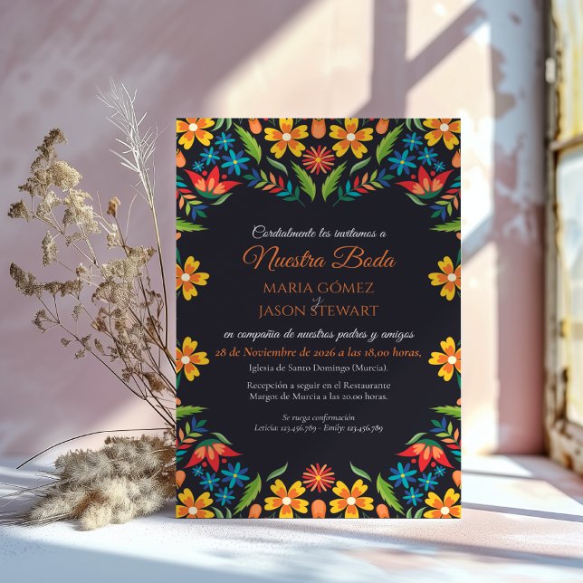 Convites Flores Coloridas Botânicas Espanhol Casamento (Floral Colorful Botanical Flowers Spanish Wedding Invitation)