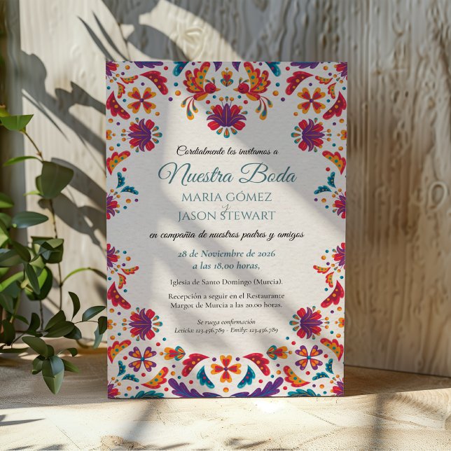 Convites Flores Coloridas Botânicas Flores Casamento Espanh (Floral Colorful Botanical Flowers Spanish Wedding Invitation)