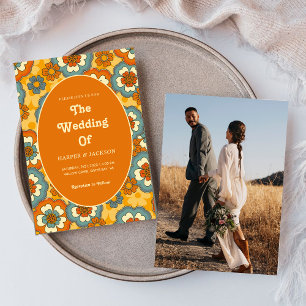 Convites Flores Coloridas de Verão - Groovy Retro Boho