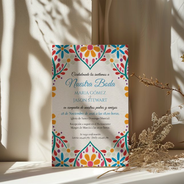 Convites Flores Coloridas Flores Boda Casamento Espanhol (Floral Colorful Flowers Boda Spanish Wedding Invitation)