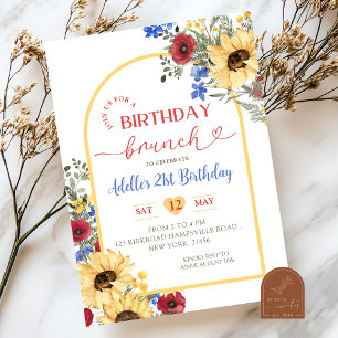 Convites Flores Coloridas SUNFLOWER Summer Birthday Brunch