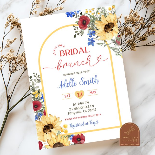 Convites Flores Coloridas SUNFLOWER Summer Bridal Brunch (Criador carregado)