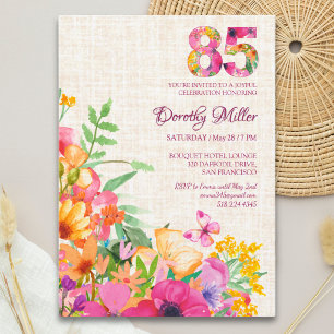 Convites Flores com 85 anos Linen Floral 85. º Aniversário