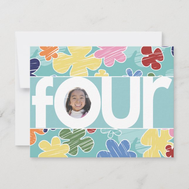 Convites Flores com Perfuração na Quarta Festa de aniversár (Frente)