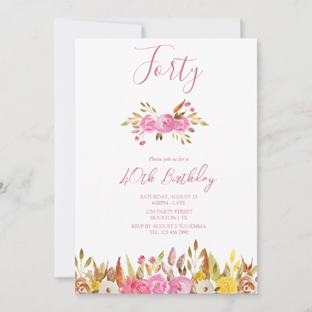 Convites Flores Com Uma Pequena Festa de aniversário Espont (Frente)