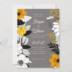 Convites Flores contemporâneas, casamento branco, amarelo