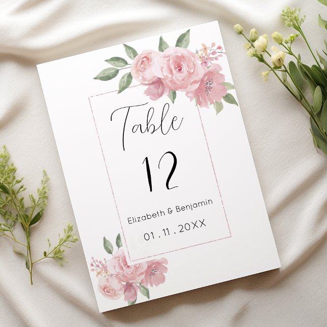 Convites Flores cor-de-água, cor-de-rosa, números de tabela (Watercolor botanicals pink flowers Table Numbers)