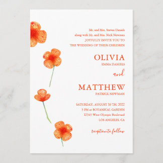 Convites Flores cor de água laranja. Casamento floral simpl