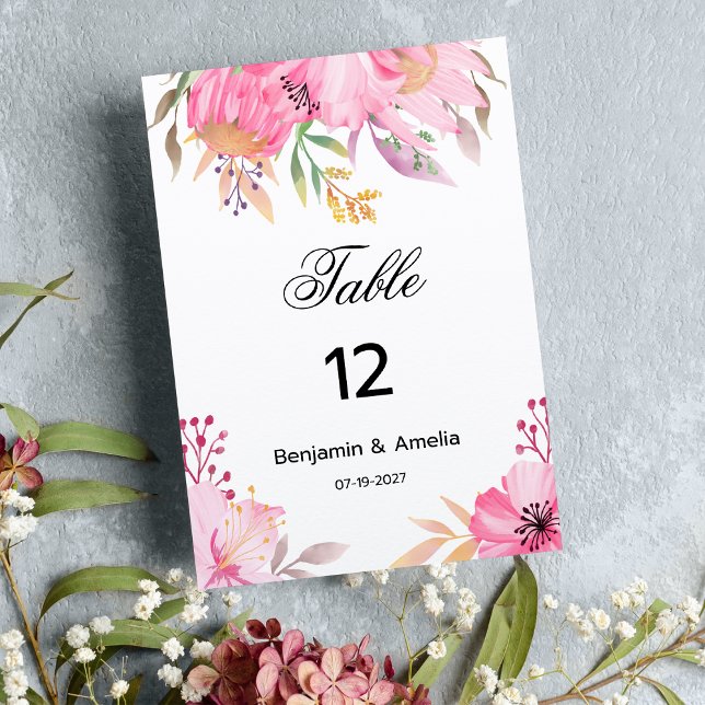 Convites Flores cor-de-água rosa botânico Números da tabela (Botanic pink watercolor flowers Table Numbers)