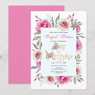 Convites Flores cor-de-água rosa quente Bat Mitzvah floral