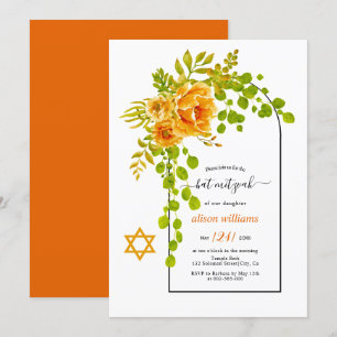 Convites Flores cor de laranja e floral arca Bat Mitzvah