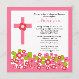 Convites Flores cor-de-rosa bonito & baptismo santamente