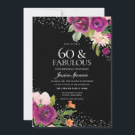 Convites Flores cor-de-rosa Festa de aniversário 60 preta<br><div class="desc">Flores rosa Convite de aniversário preto 60º traseiro Ver coleção correspondente em Niche e Nest Store</div>
