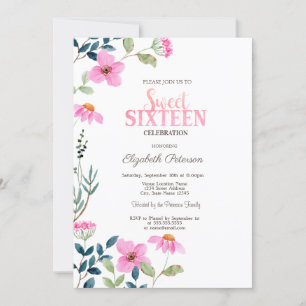 Convites Flores Cor-de-Rosa Jardim Sweet 16