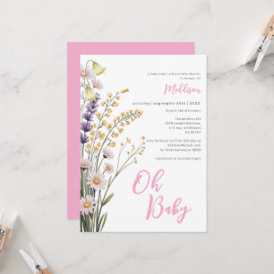 Convites Flores Cor-de-Rosa Pastel Oh Chuvinha de Amor Baby