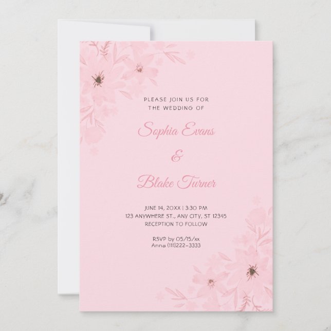 Convites Flores Cor-de-Rosa Românticas Florais Casamento Ro (Frente)