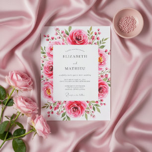 Convites Flores Cor-de-Rosa Romântico Casamento com Enfeite