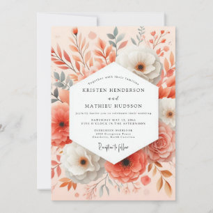 Convites Flores Coral em Flor Romântico Casamento