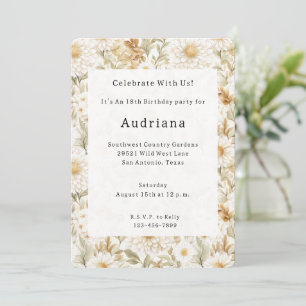 Convites Flores Country Branco Dourado Creme