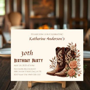 Convites Flores Country Western com Botas de Cowboy