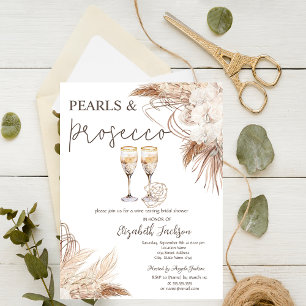 Convites Flores das Pampas Pérolas Prosecco Chá de Noiva  