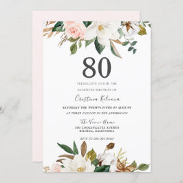 Convites Flores de 80 de Blush e White Watercolor