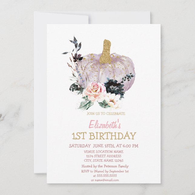 Convites Flores de Abóbora Brilhante Aniversário (Frente)