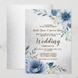 Convites Flores De Água Azul De Casamento Prateado