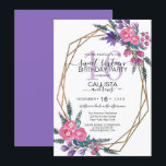 Convites Flores De Água Púrpura Rosa Elegantes Doces 16<br><div class="desc">Este convite de aniversário moderno e elegante de dezesseis é perfeito para um evento clássico. Apresenta flores e folhas cor-de-água, cor-de-rosa-anã, violeta-violeta e verde-sábio, pintadas à mão, em cima de uma falso estrutura geométrica de terrário com brilho dourado sobre um simples fundo branco. É chic, bonito, country, artsy, único e...</div>