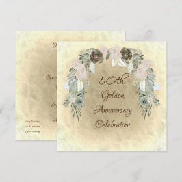 Convites Flores de Aguarela Verde Salvia Casamento Dourado