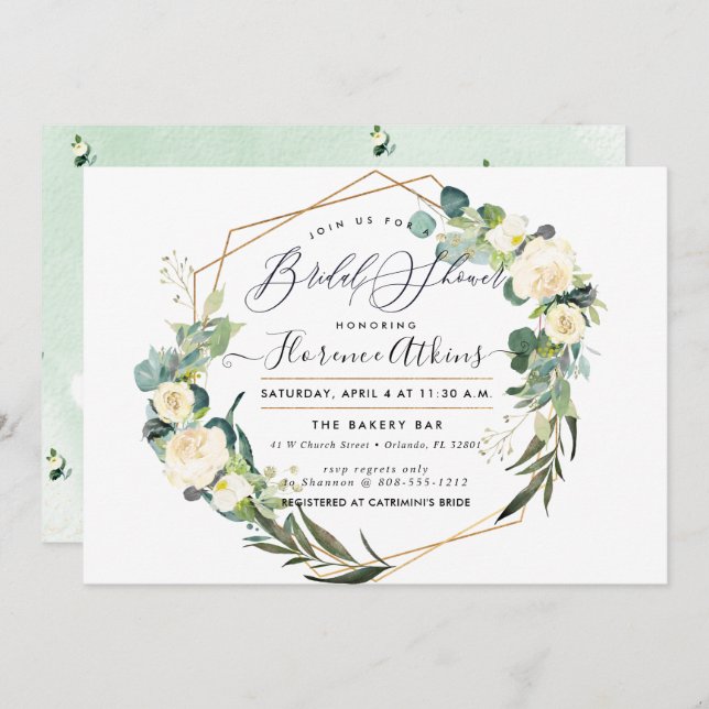 Convites Flores de Alabaster de Chás de panela Rásticos de  (Frente/Verso)