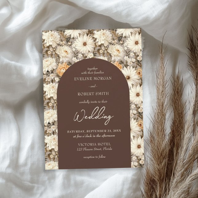 Convites Flores de algodão, cor de laranja, poeirentas (Boho ivory cream dusty orange cottage flowers invitation)