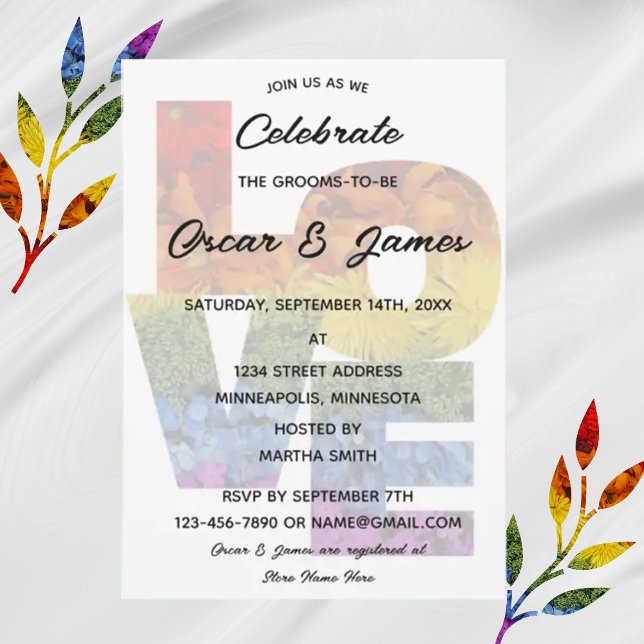 Convites Flores de amor Festa de noivado do mesmo sexo (Criador carregado)