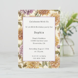 Convites Flores de Aniversário Creme Lavanda Amarelo Pêsseg