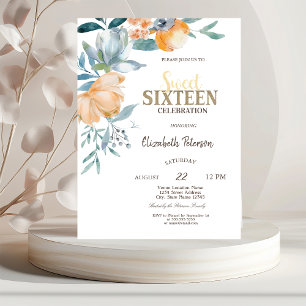 Convites Flores de Aquarela Azul Dusty Sweet 16