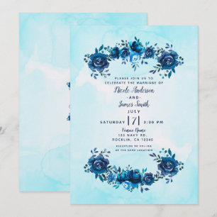 Convites Flores de Aquarela Azul Índigo Casamento Floral
