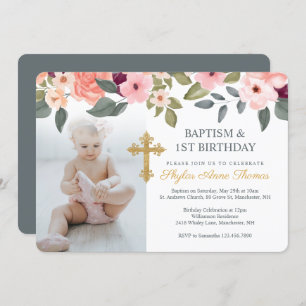 Convites Flores de Aquarela Baptism & primeiro aniversario