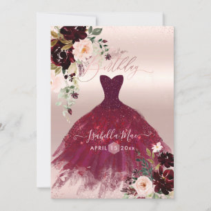 Convites Flores de Aquarela Burgundy Blush Birthday