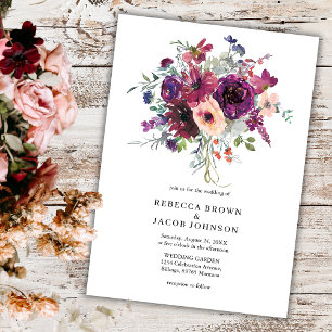 Convites Flores de Aquarela Burgundy Simples Casamento Rúst