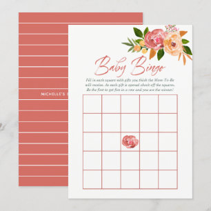 Convites Flores de aquarela Chá de Bebê Bingo de Bebê