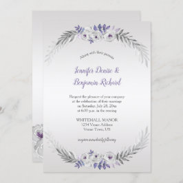 Convites Flores de Aquarela Cinza Prateado Roxo Casamento |