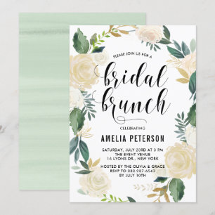 Convites Flores de Aquarela com Bridal Dourada com Lítio B