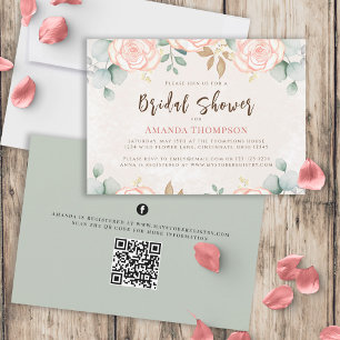 Convites Flores de Aquarela Cor-de-Rosa-Blush do chá de pan