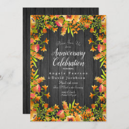 Convites Flores de Aquarela do outono na Madeira Rústica