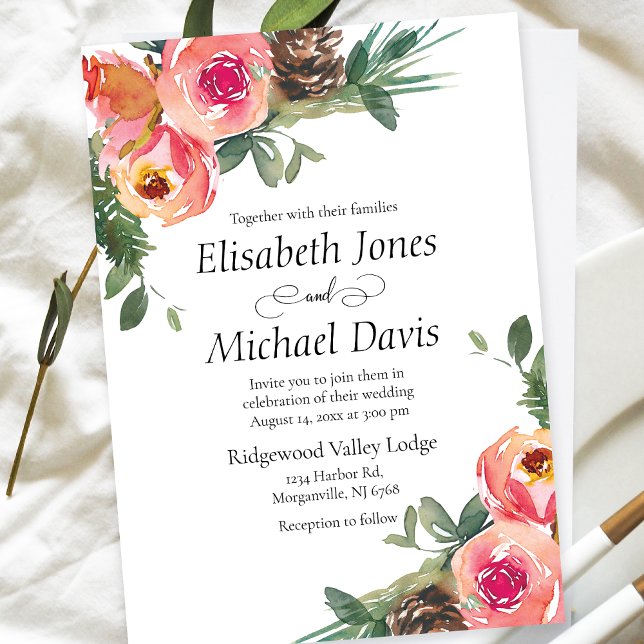 Convites Flores de Aquarela Elegantes | Casamento Floral (Elevate your special day with this captivating watercolor floral wedding invitation.)