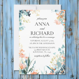 Convites Flores de Aquarela em Casamento Neutro com Tons de
