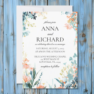 Convites Flores de Aquarela em Casamento Neutro com Tons de